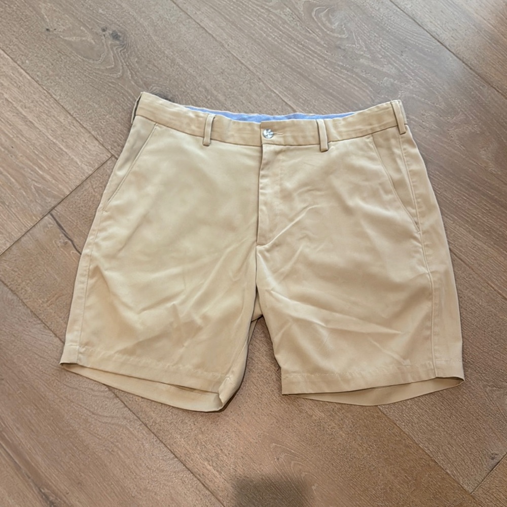 Tan Flat Front Shorts with Classic Design